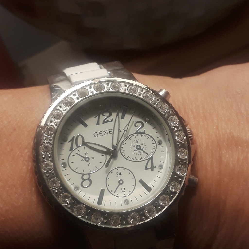 White And Silver Watch With Rhinestones White And Silver Watch With Rhinestones